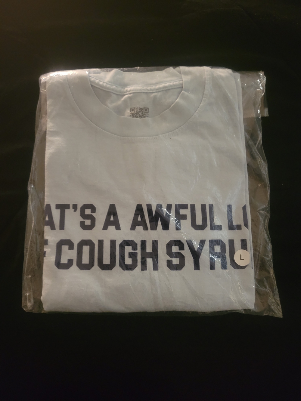 White Graphic Tee with Navy Text - Large